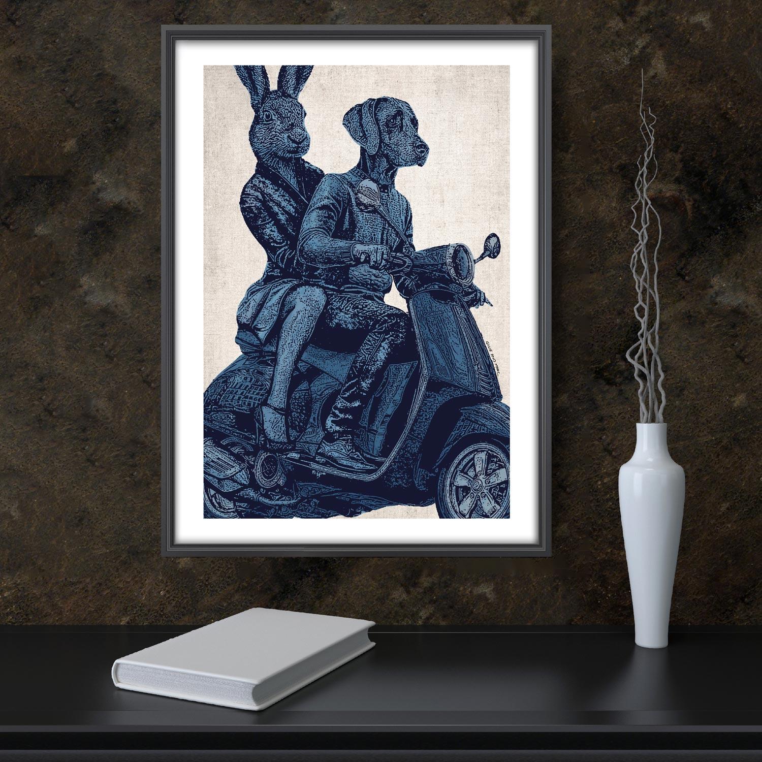 Animal Print - Limited Edition - Art - Gillie and Marc - Vespa Adventure - Blue 3