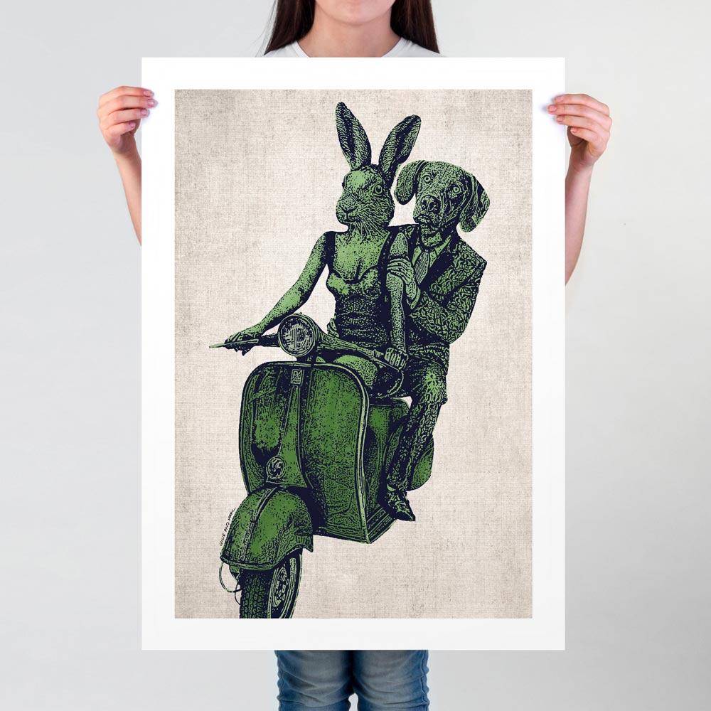 Gillie and Marc Schattner Figurative Print - Animal Print - Limited Edition - Gillie and Marc - Vespa Adventure - Green