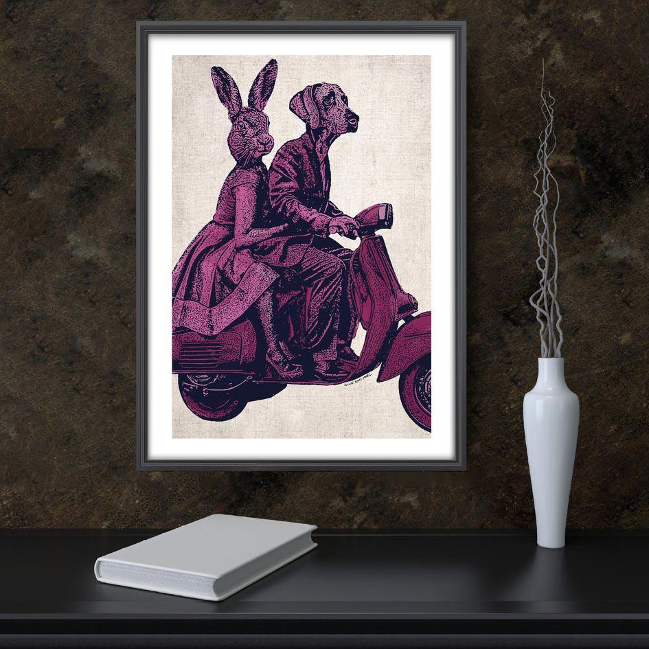 Animal Print - Limited Edition - Art - Gillie and Marc - Vespa Adventure - Pink For Sale 1