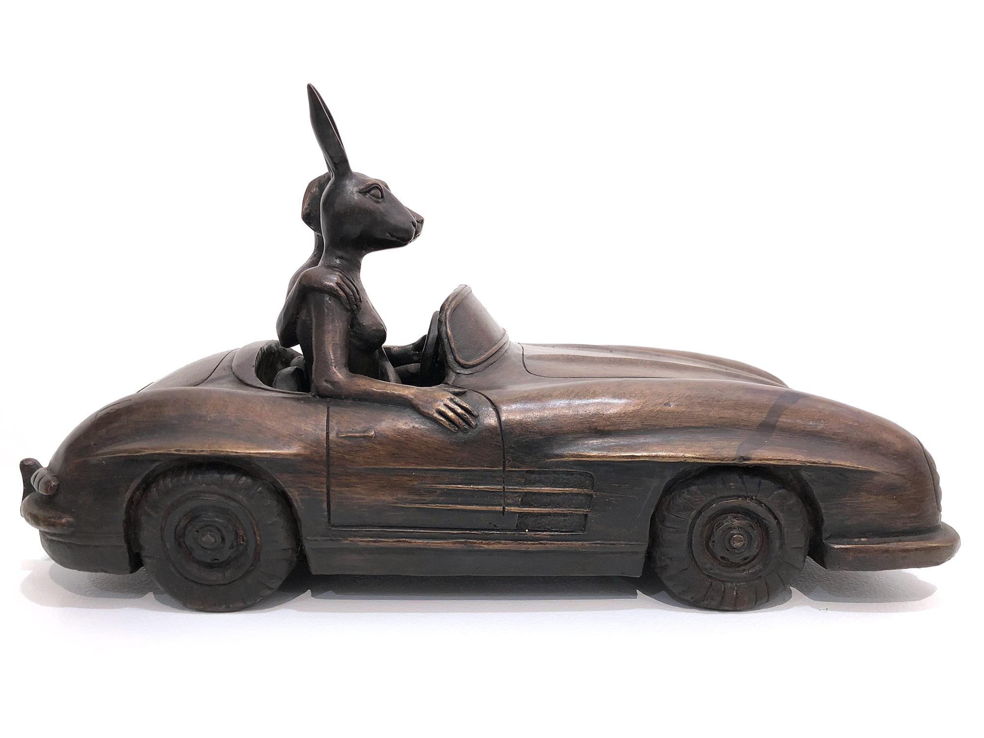 A Merc is a Rabbit and Dogs' Best Friend - Gold Figurative Sculpture by Gillie and Marc Schattner