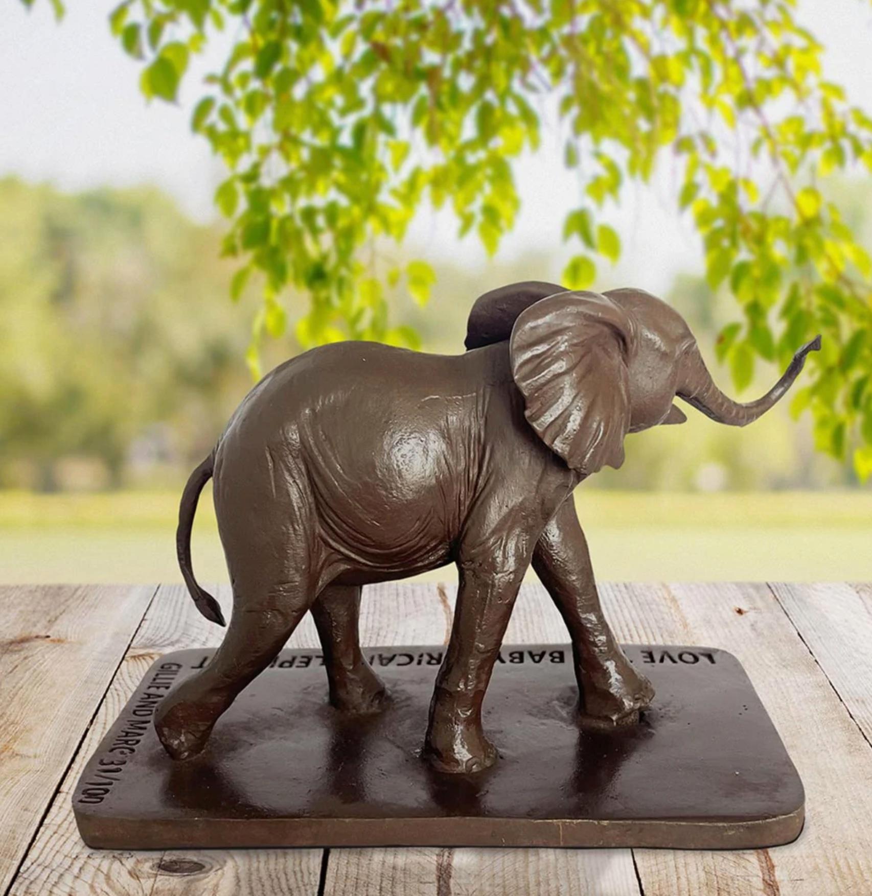 Authentic Bronze Love the Baby African Elephant Sculpture by Gillie and Marc For Sale 8