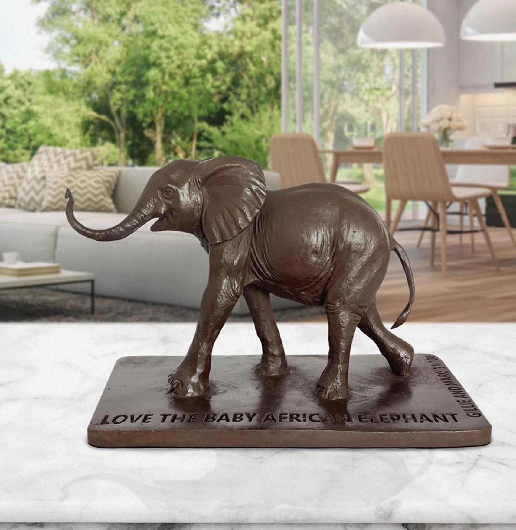 Authentic Bronze Love the Baby African Elephant Sculpture by Gillie and Marc For Sale 3