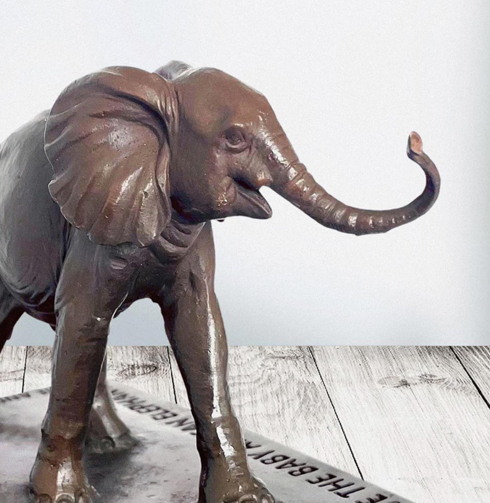 Authentic Bronze Love the Baby African Elephant Sculpture by Gillie and Marc For Sale 4