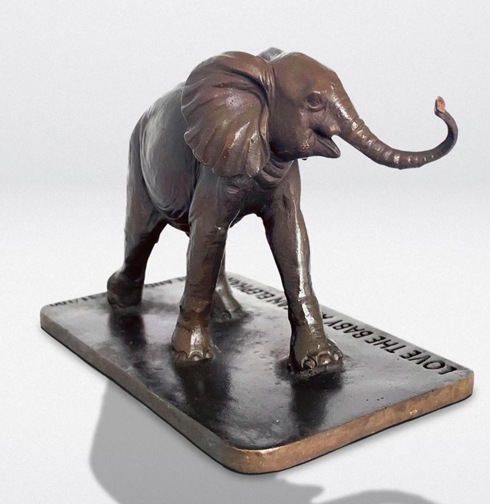 Authentic Bronze Love the Baby African Elephant Sculpture by Gillie and Marc For Sale 5