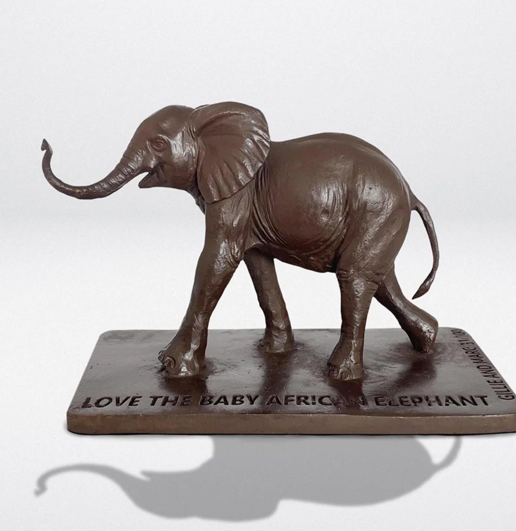 Gillie and Marc Schattner Figurative Sculpture - Authentic Bronze Love the Baby African Elephant Sculpture by Gillie and Marc