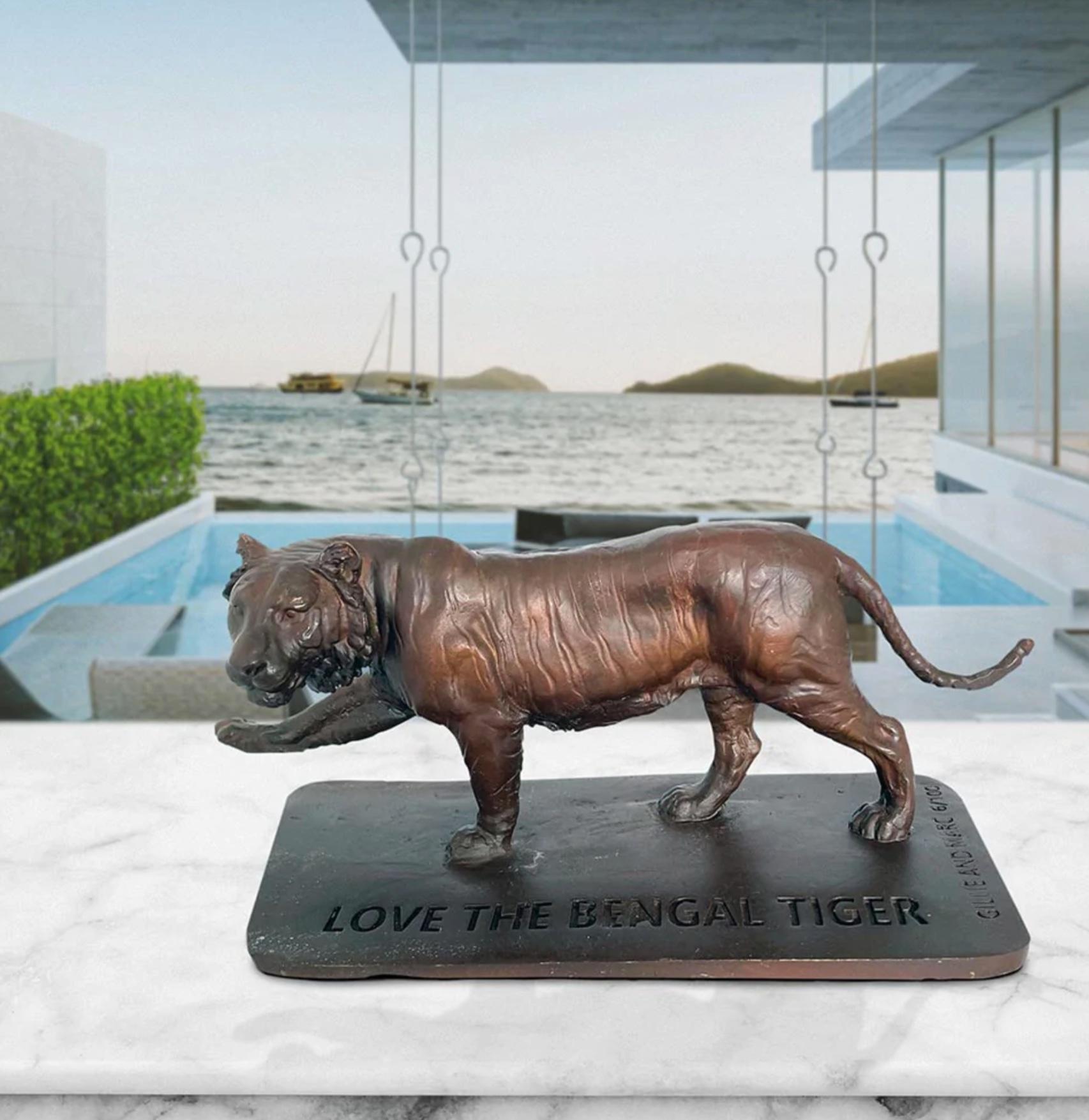 Authentic Bronze Love the Bengal Tiger Sculpture by Gillie and Marc For Sale 1