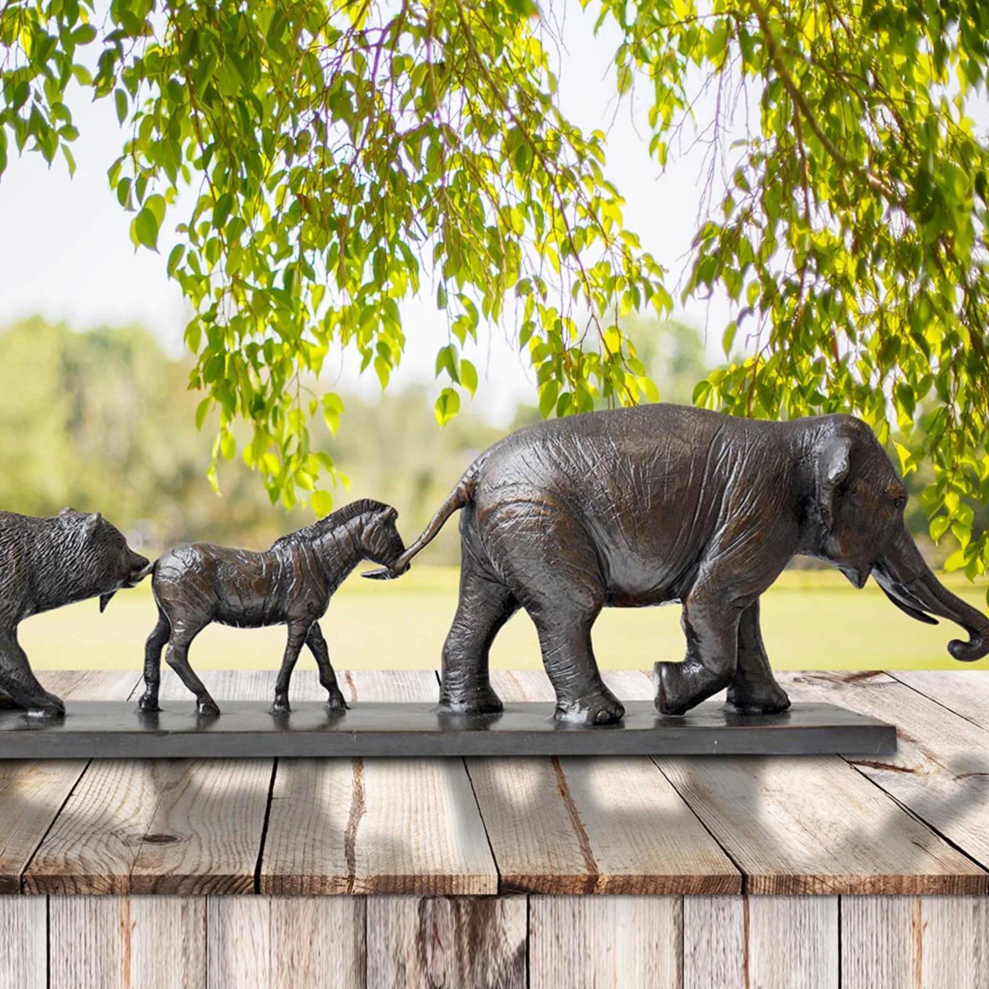 Authentic Bronze Love The Elephant, Zebra, Bear Sculpture by Gillie and Marc For Sale 3