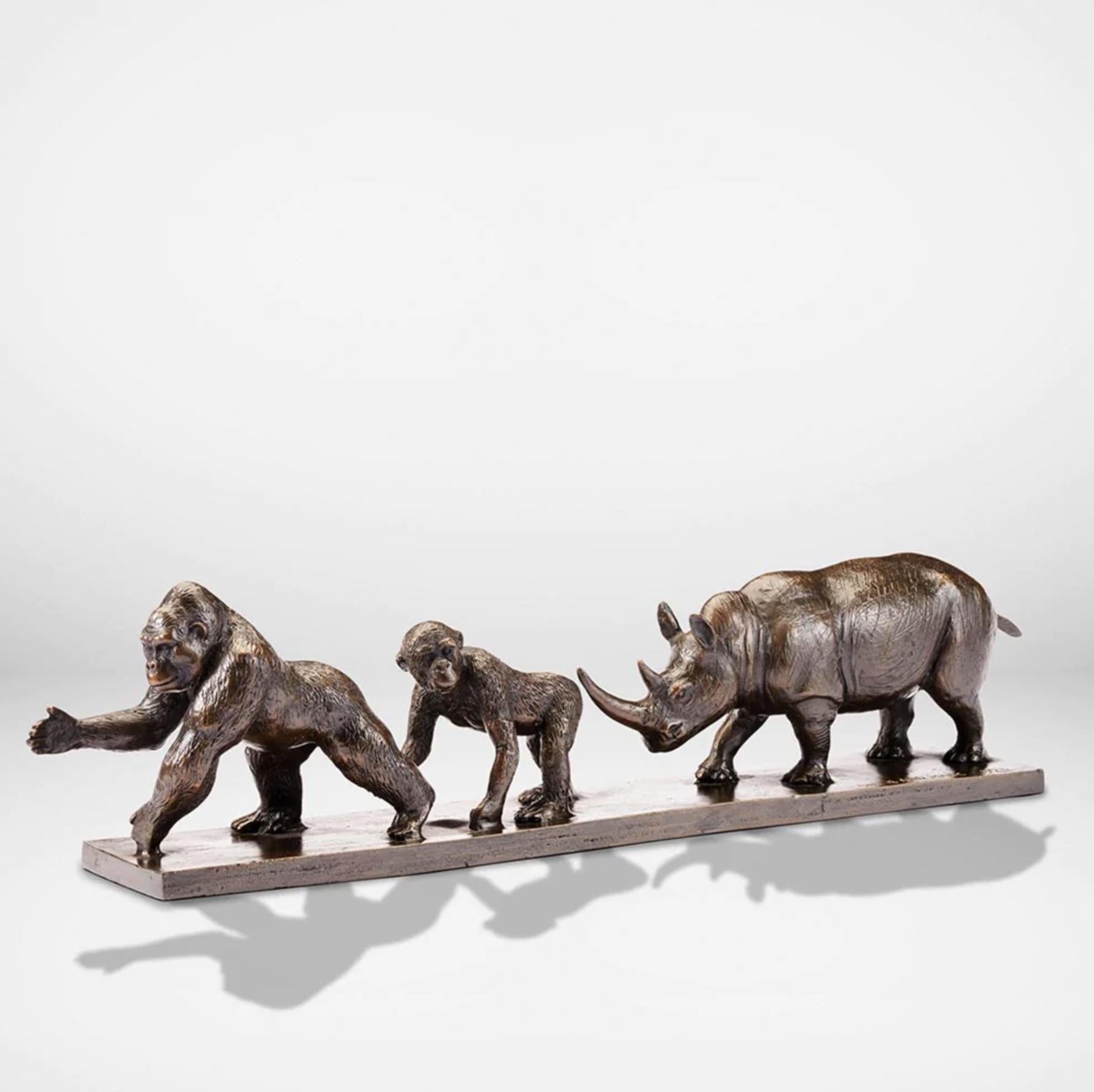 Authentic Bronze Love The Gorilla, Chimp, and Rhino Sculpture by Gillie and Marc For Sale 10