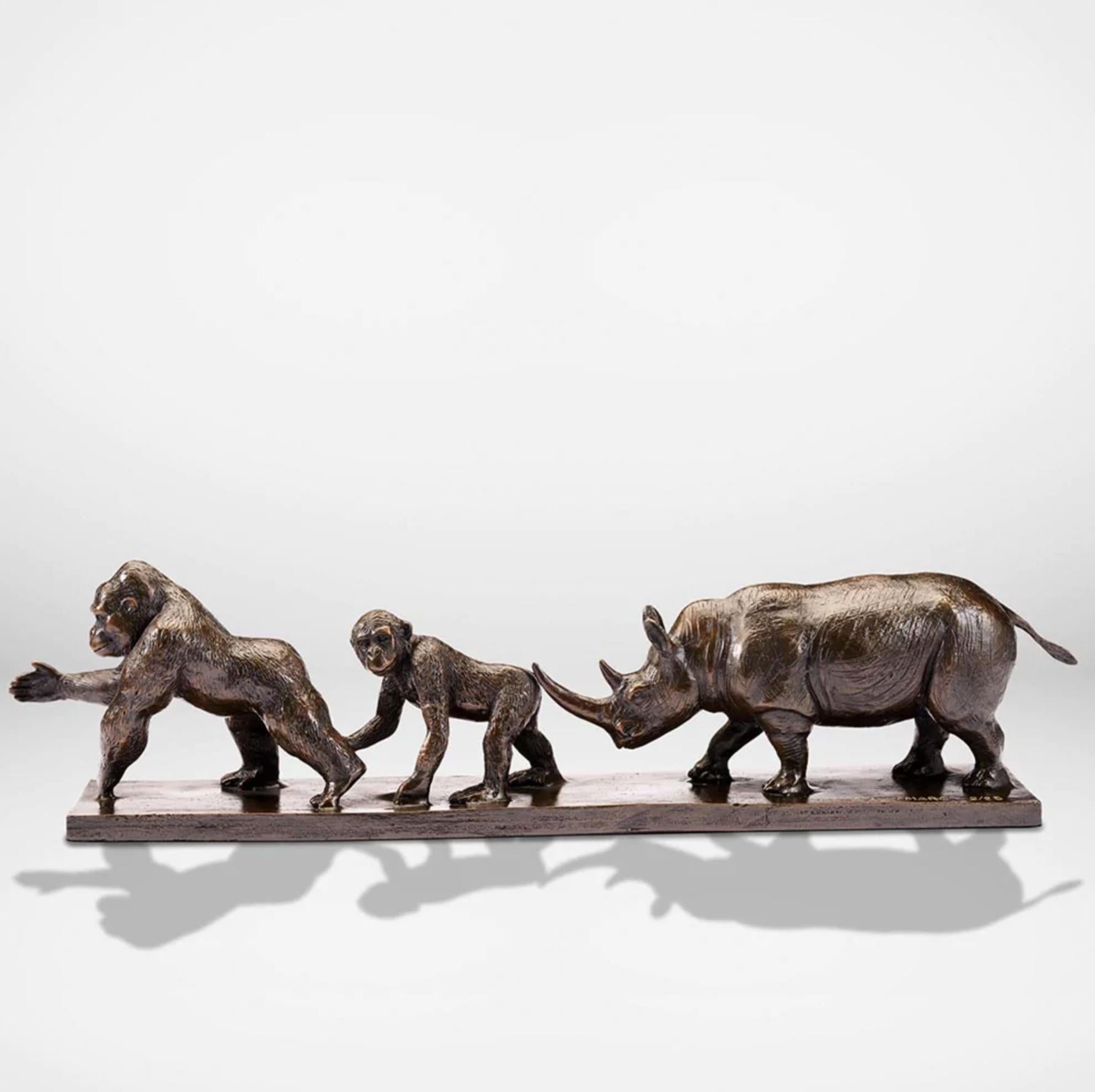 Authentic Bronze Love The Gorilla, Chimp, and Rhino Sculpture by Gillie and Marc For Sale 4