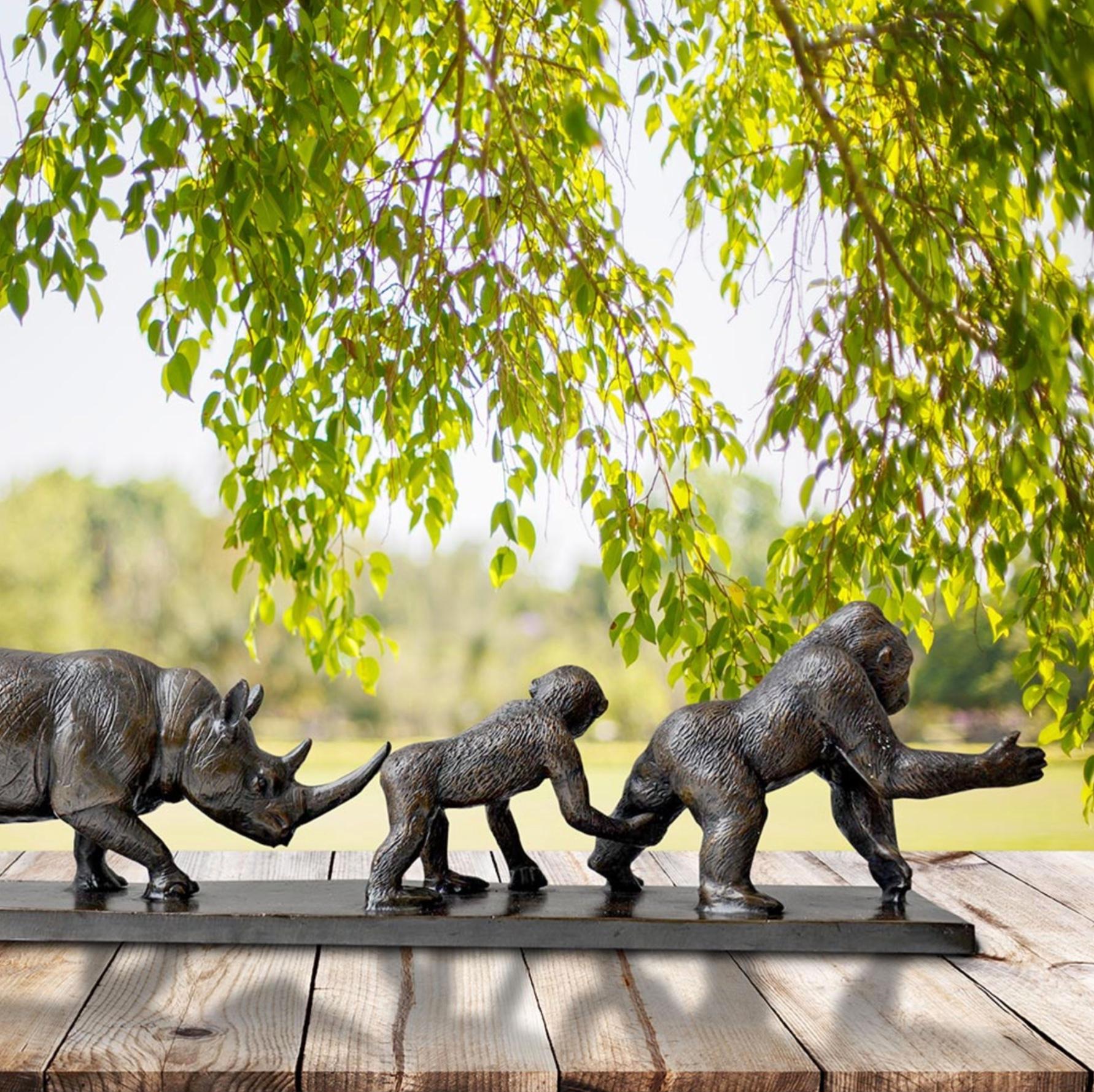 Authentic Bronze Love The Gorilla, Chimp, and Rhino Sculpture by Gillie and Marc For Sale 7