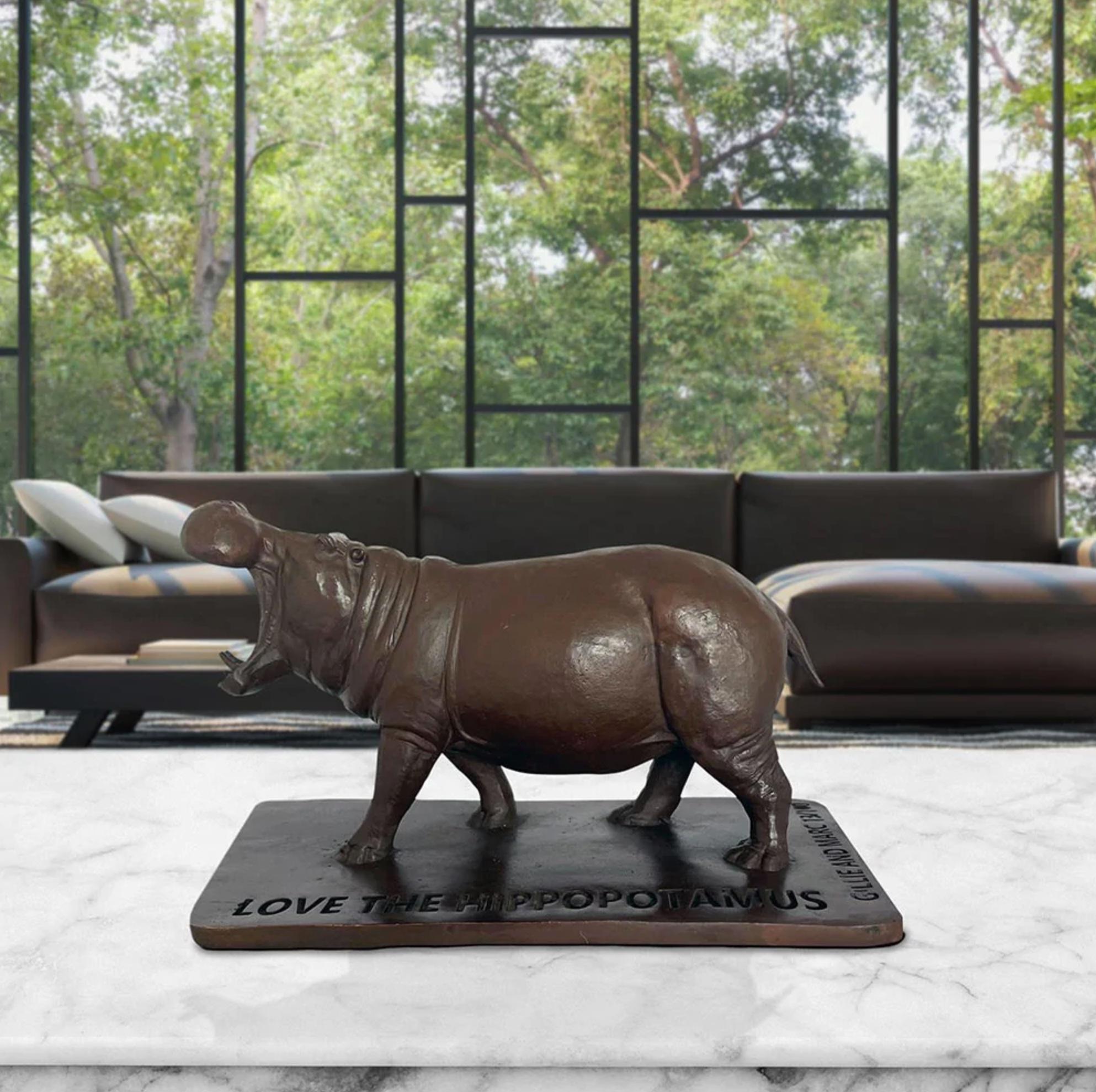 Authentic Bronze Love the Hippopotamus Sculpture by Gillie and Marc - Gold Figurative Sculpture by Gillie and Marc Schattner