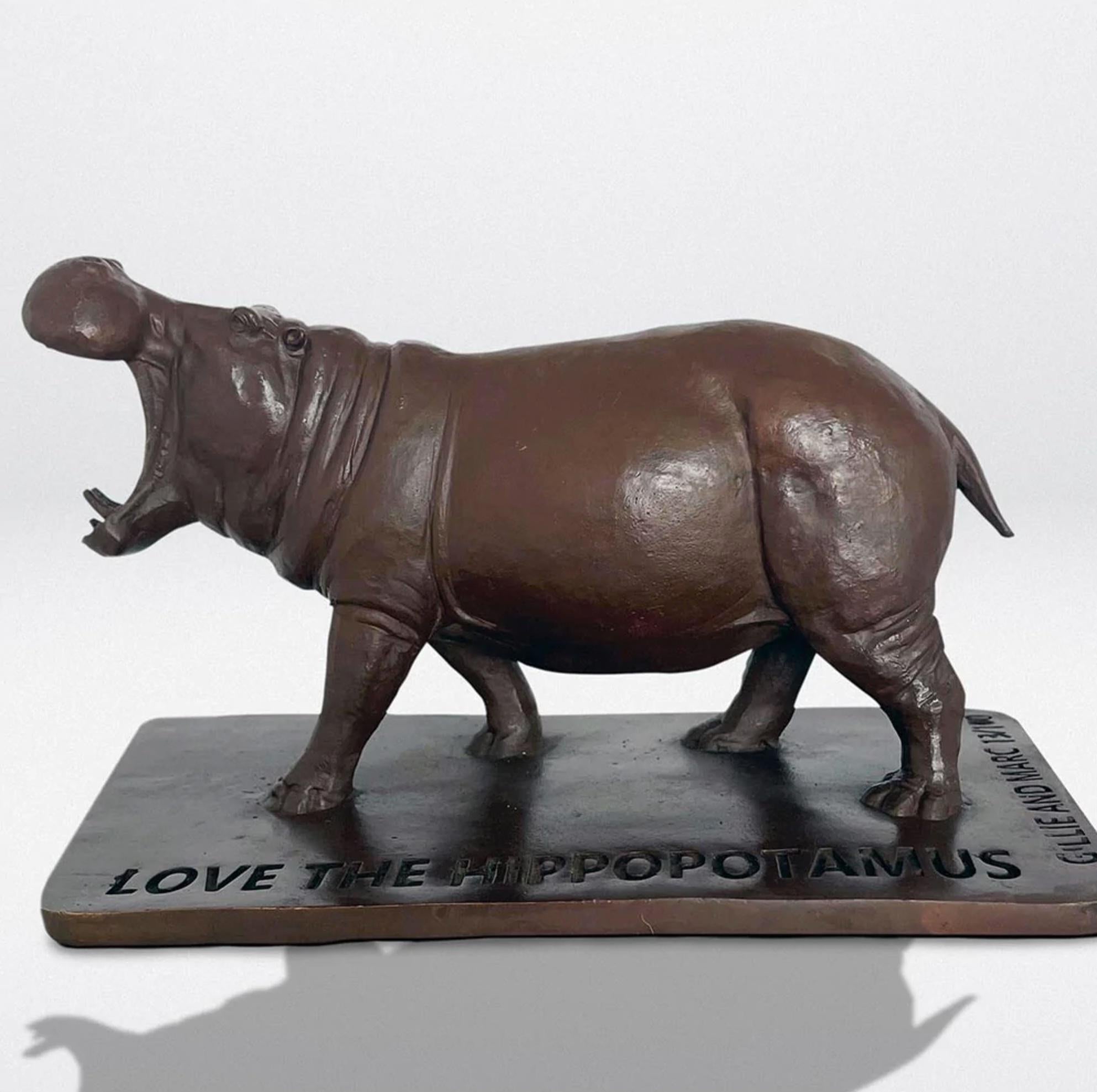 Gillie and Marc Schattner Figurative Sculpture - Authentic Bronze Love the Hippopotamus Sculpture by Gillie and Marc