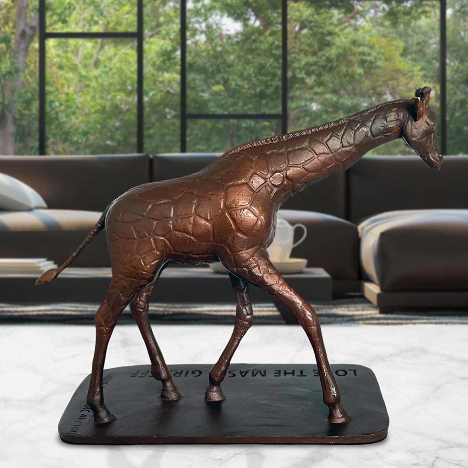 Authentic Bronze Love the Masai Giraffe Pocket Sculpture by Gillie and Marc For Sale 1