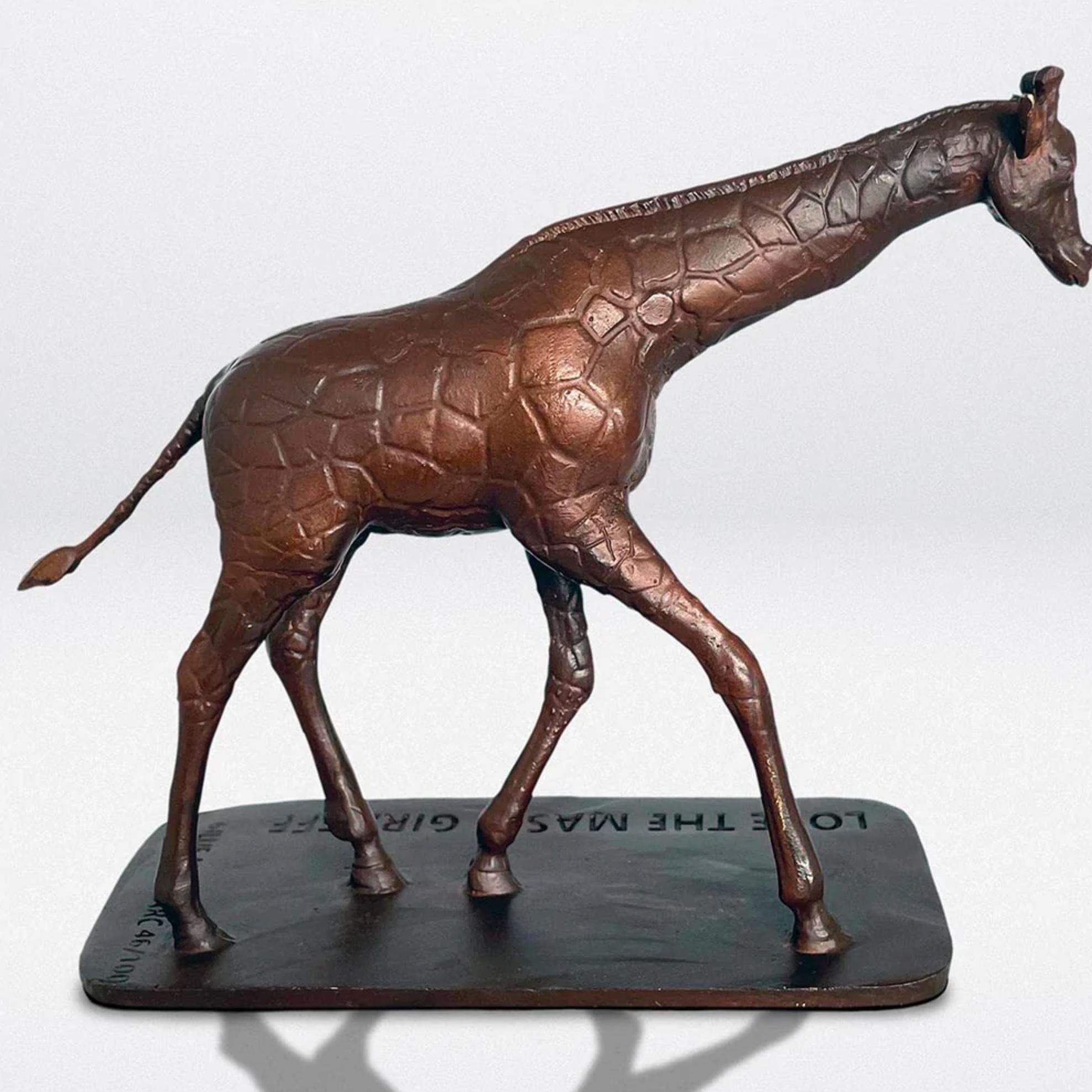 Authentic Bronze Love the Masai Giraffe Pocket Sculpture by Gillie and Marc For Sale 3