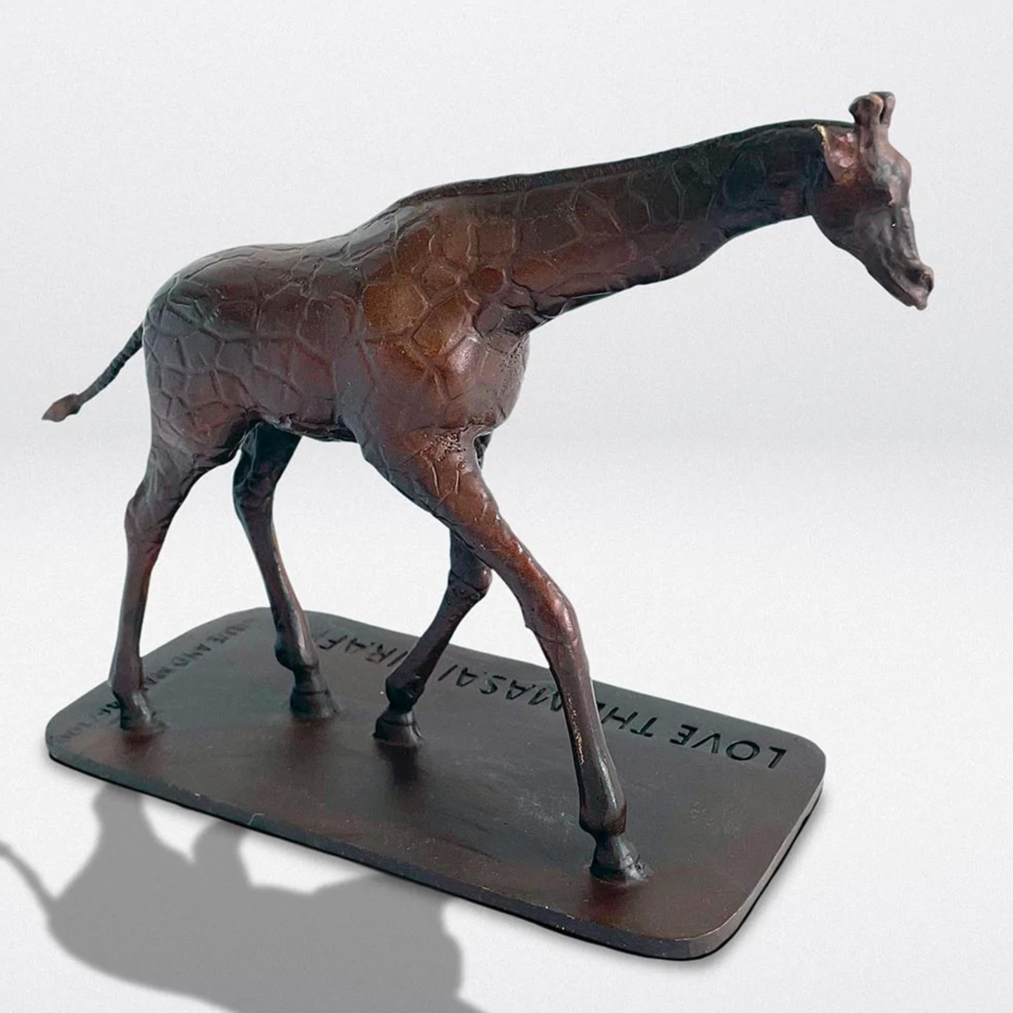 Authentic Bronze Love the Masai Giraffe Pocket Sculpture by Gillie and Marc For Sale 4