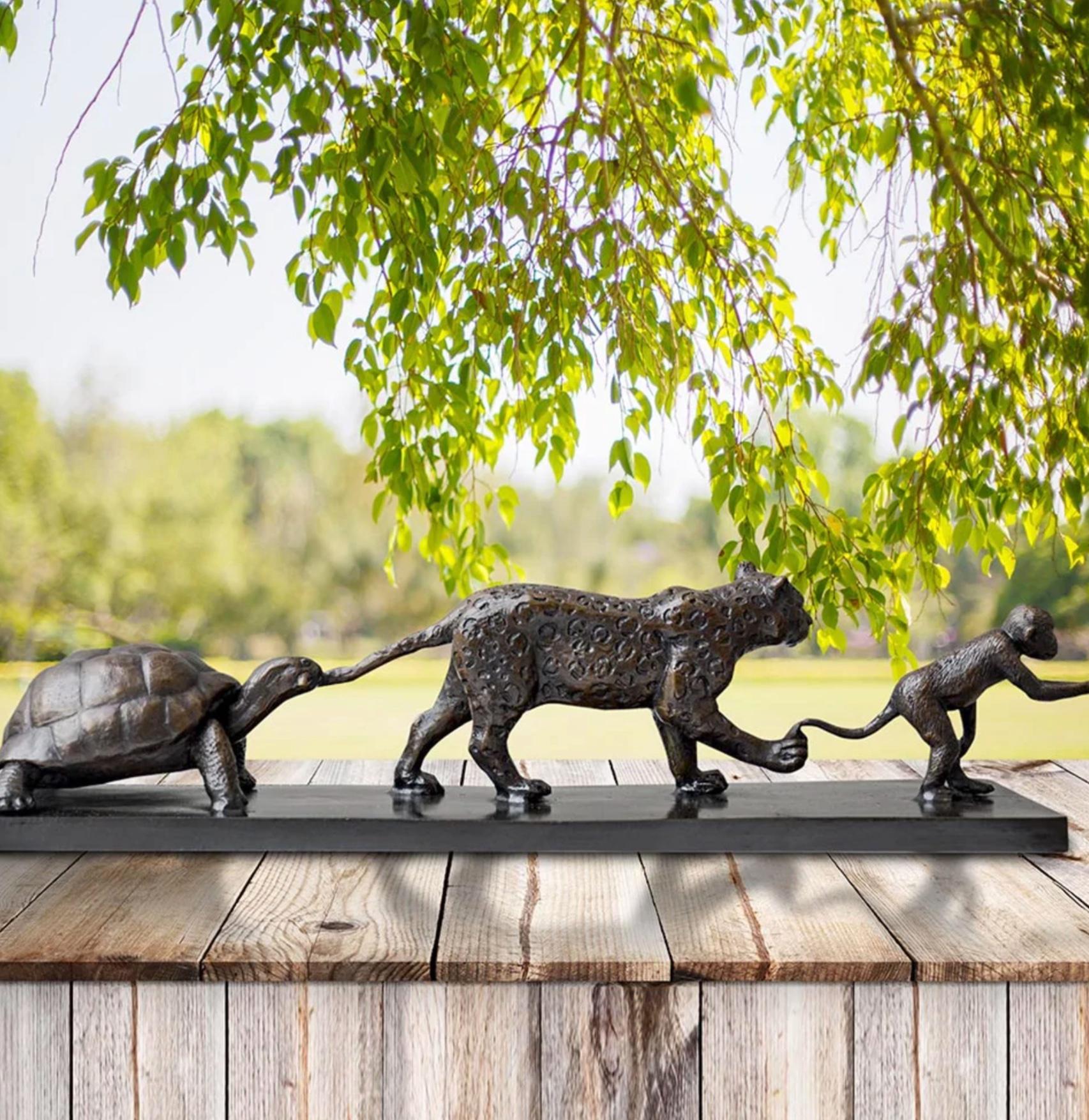 Authentic Bronze Love The Monkey, Jaguar, Tortoise Sculpture by Gillie and Marc For Sale 5