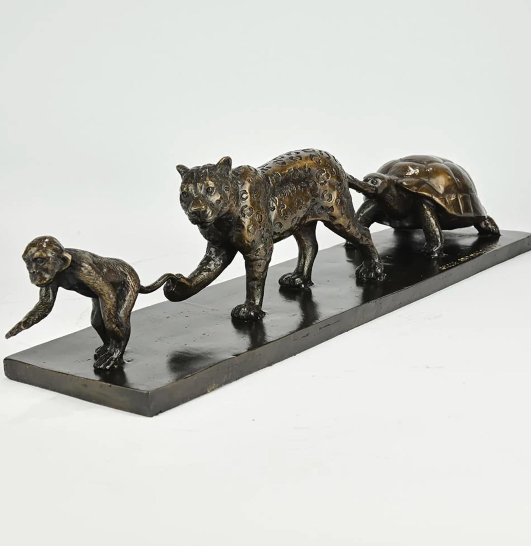 Authentic Bronze Love The Monkey, Jaguar, Tortoise Sculpture by Gillie and Marc For Sale 6