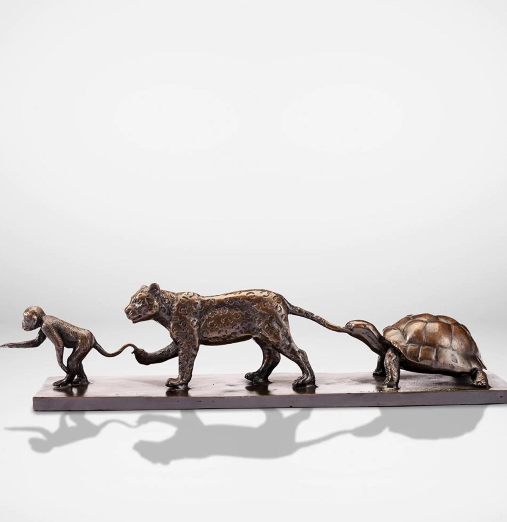 Authentic Bronze Love The Monkey, Jaguar, Tortoise Sculpture by Gillie and Marc - Art by Gillie and Marc Schattner
