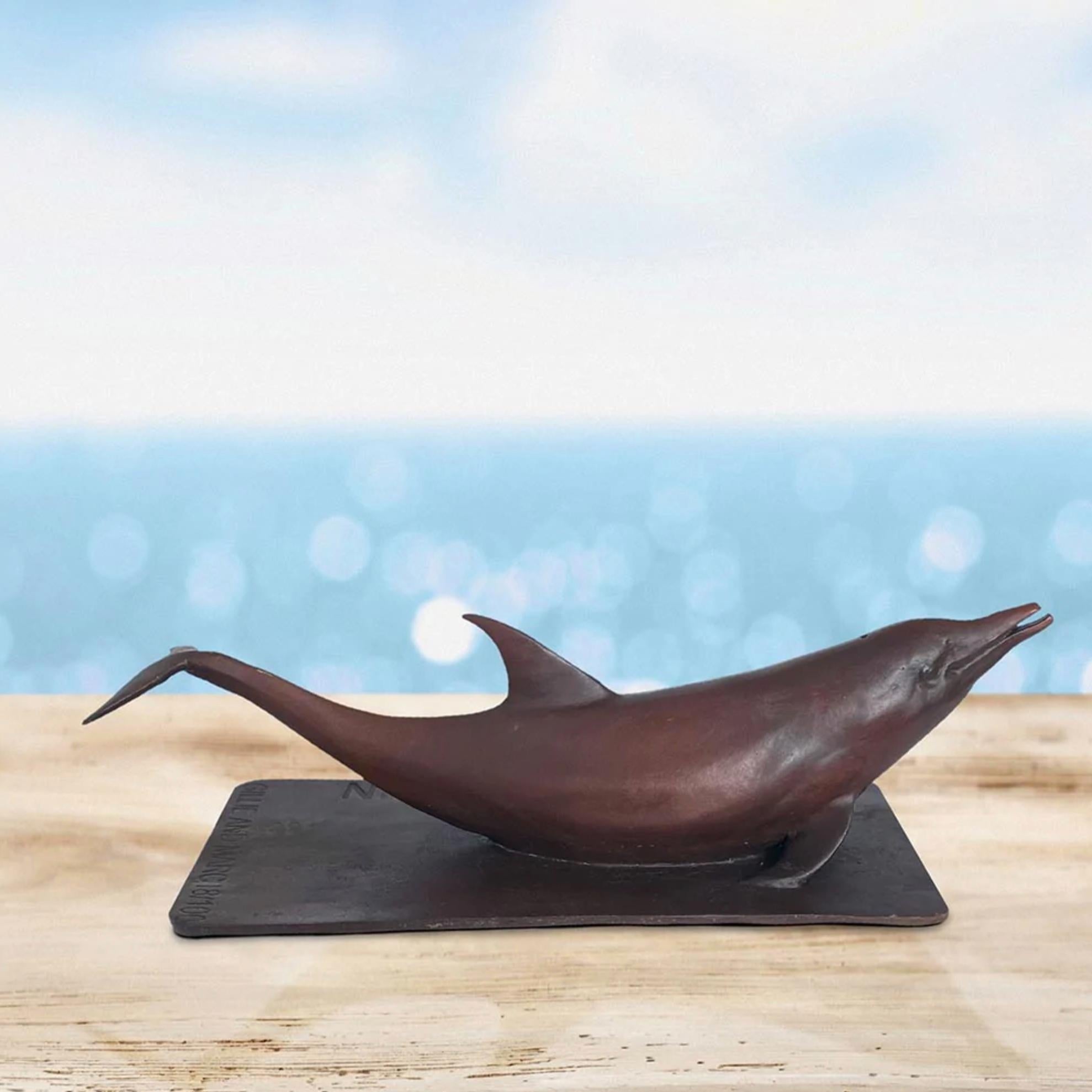 Authentic Bronze Love the Pink Dolphin Pocket Sculpture by Gillie and Marc For Sale 2