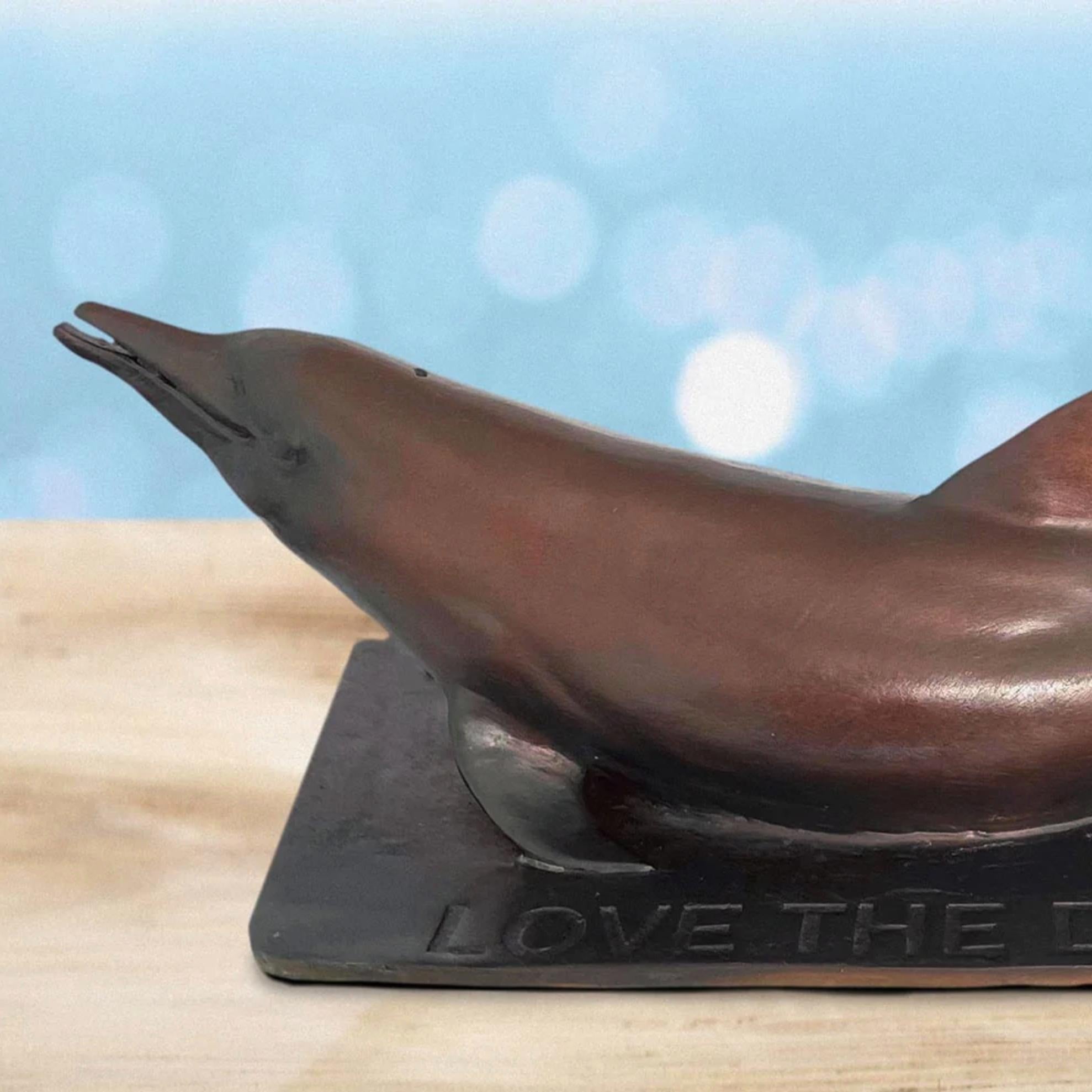 Authentic Bronze Love the Pink Dolphin Pocket Sculpture by Gillie and Marc For Sale 4