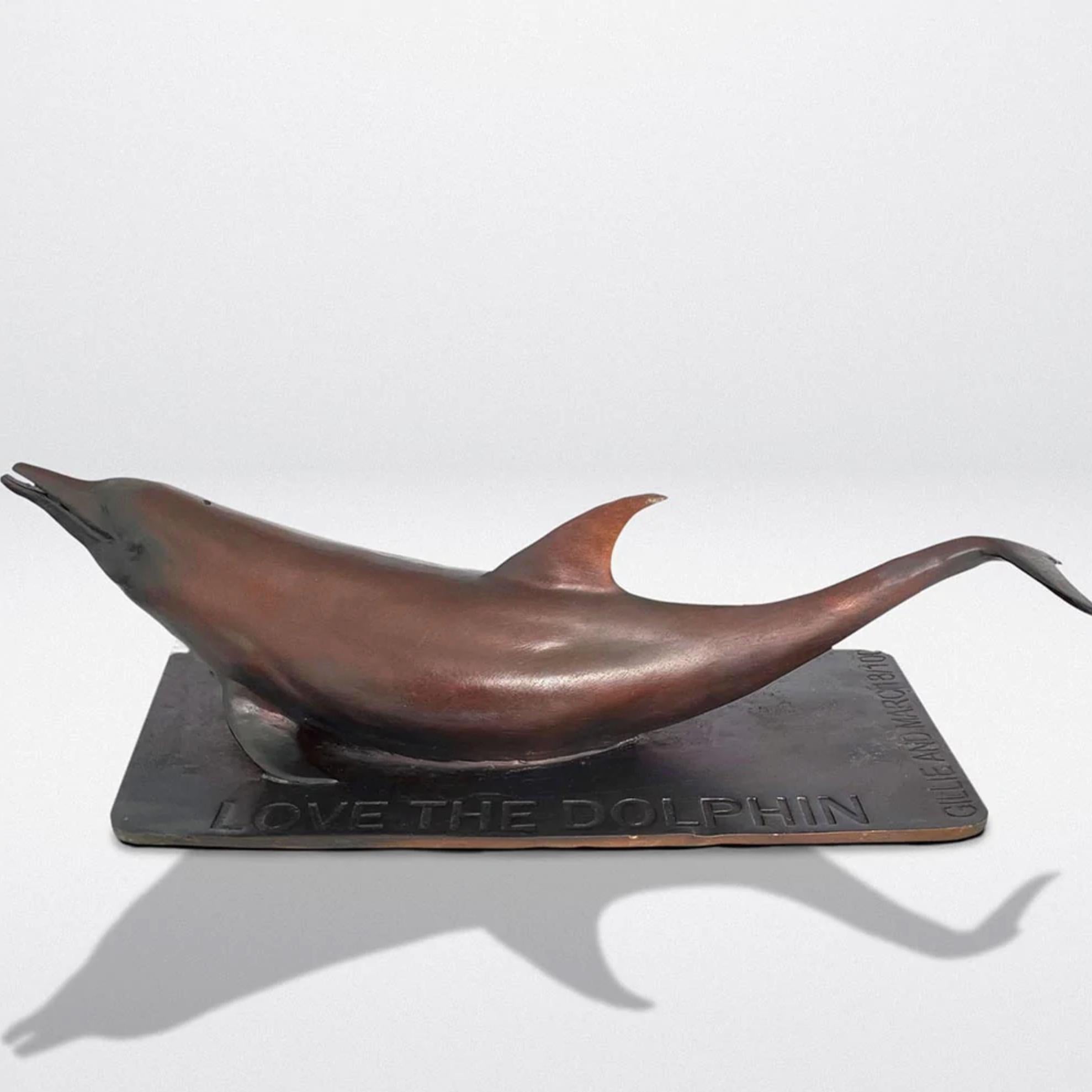 Gillie and Marc Schattner Figurative Sculpture - Authentic Bronze Love the Pink Dolphin Pocket Sculpture by Gillie and Marc