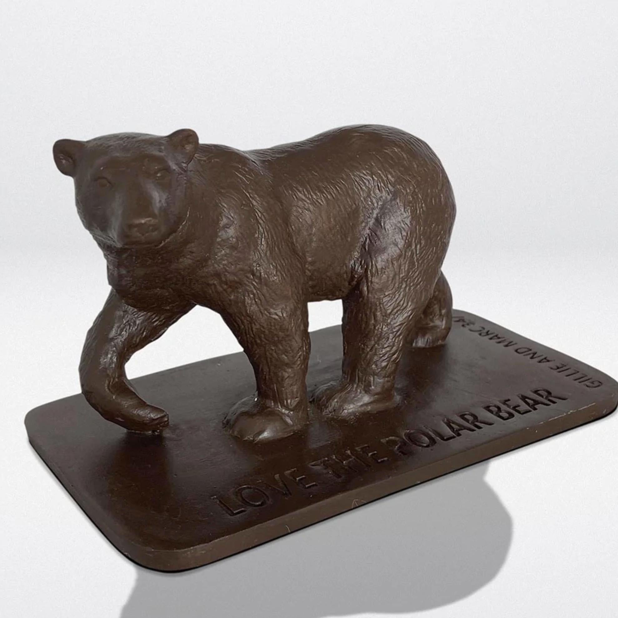 Authentic Bronze Love the Polar Bear Pocket Sculpture by Gillie and Marc For Sale 1