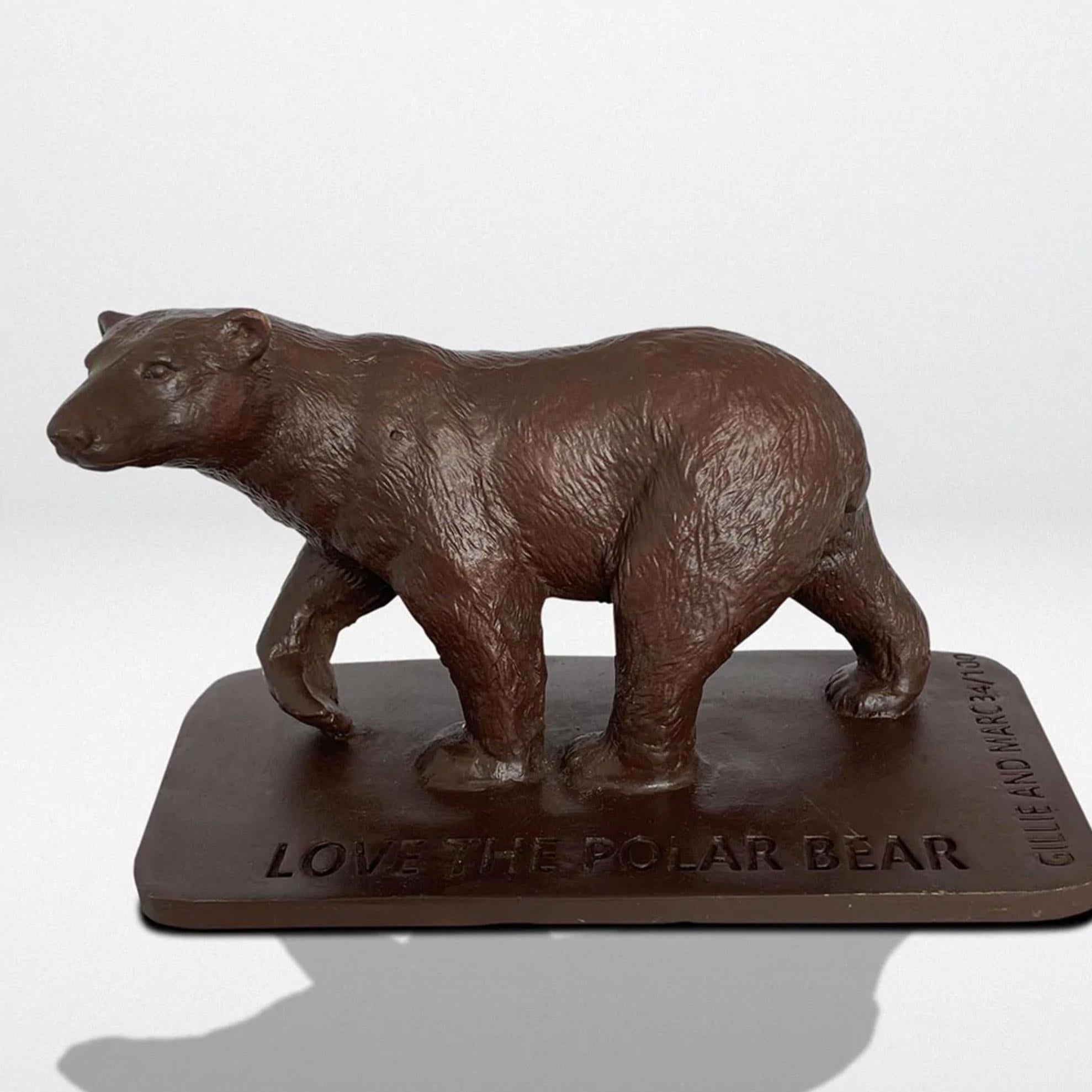Authentic Bronze Love the Polar Bear Pocket Sculpture by Gillie and Marc For Sale 3