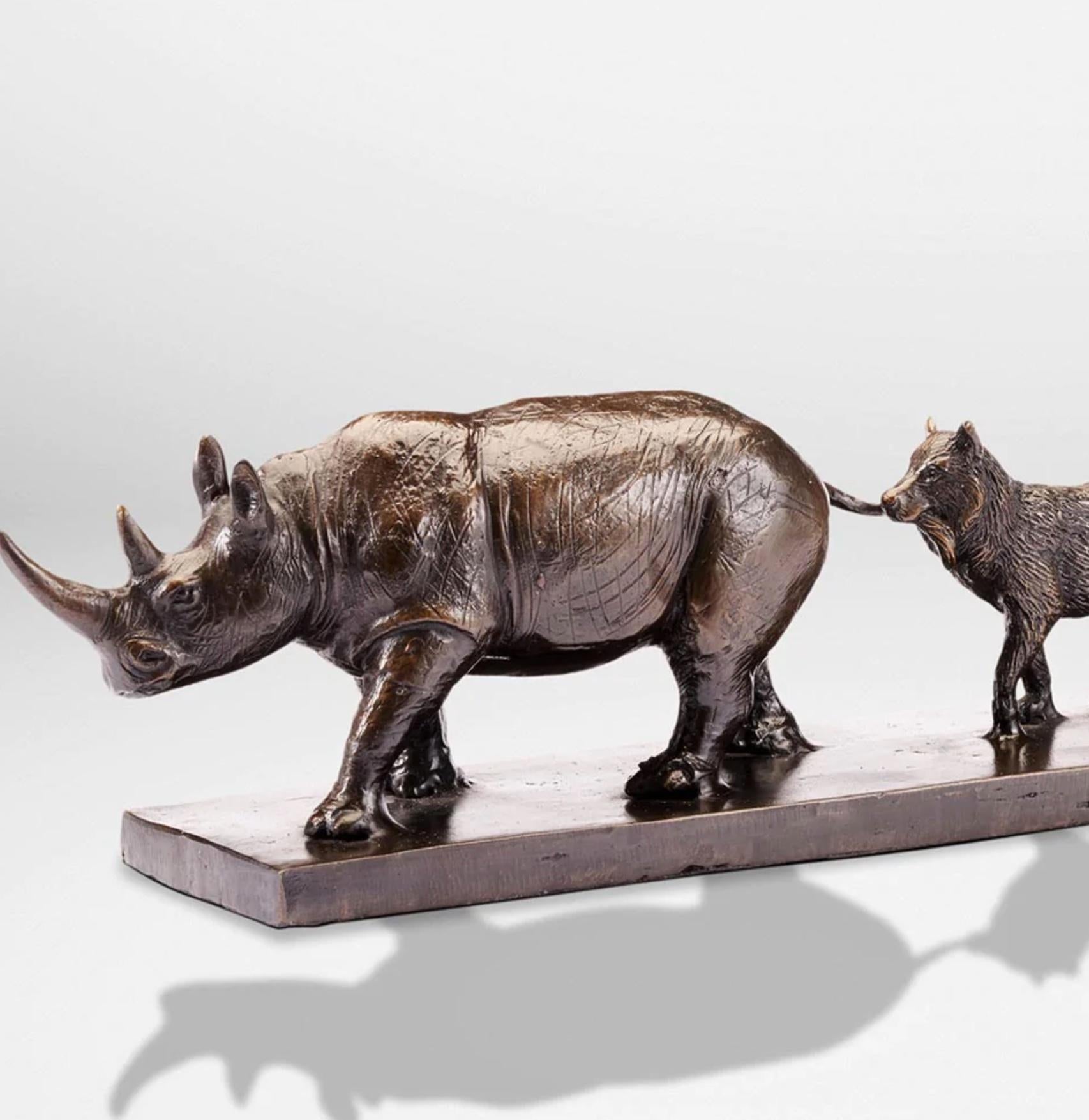 Authentic Bronze Love The Rhino, Fox and Tiger Sculpture by Gillie and Marc For Sale 1