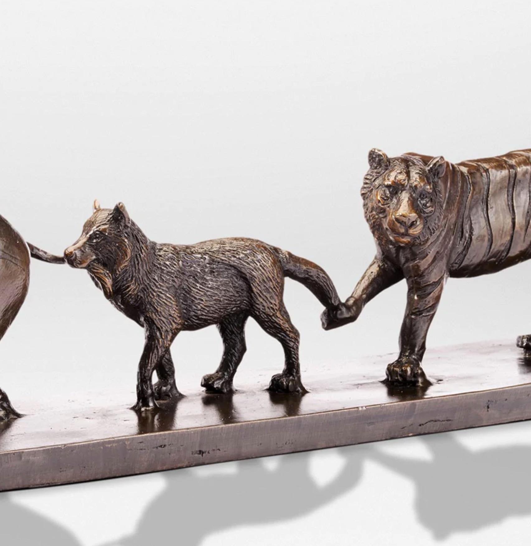 Authentic Bronze Love The Rhino, Fox and Tiger Sculpture by Gillie and Marc For Sale 3