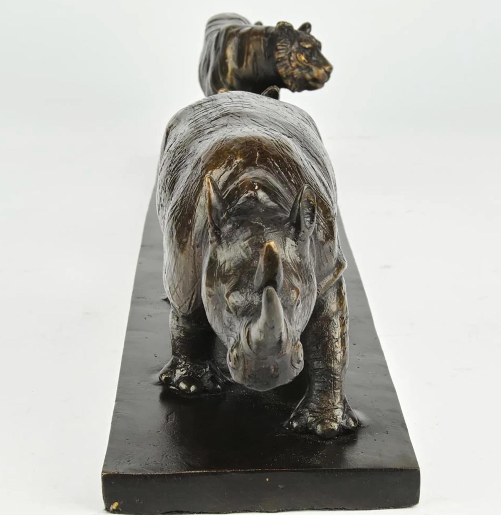 Authentic Bronze Love The Rhino, Fox and Tiger Sculpture by Gillie and Marc For Sale 5