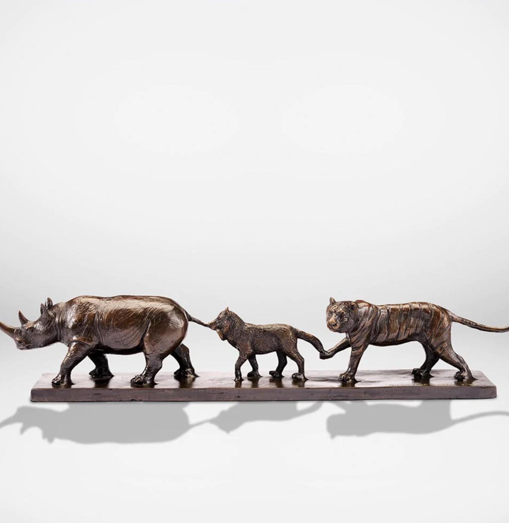 Authentic Bronze Love The Rhino, Fox and Tiger Sculpture by Gillie and Marc - Art by Gillie and Marc Schattner