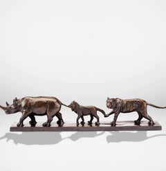 Authentic Bronze Love The Rhino, Fox and Tiger Sculpture by Gillie and Marc