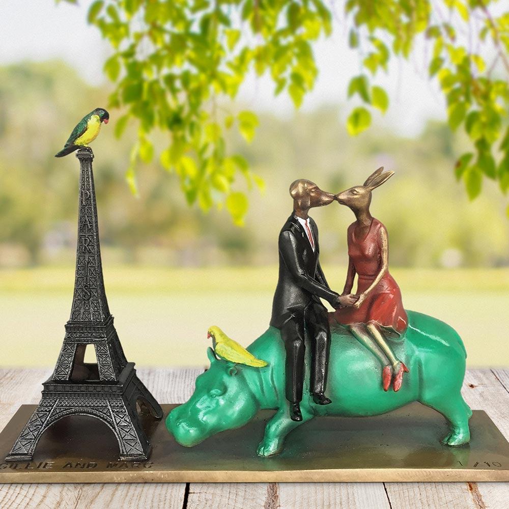 Gillie and Marc Schattner Figurative Sculpture - Authentic Limited Edition Bronze Paris Sculpture, Patina by Gillie and Marc