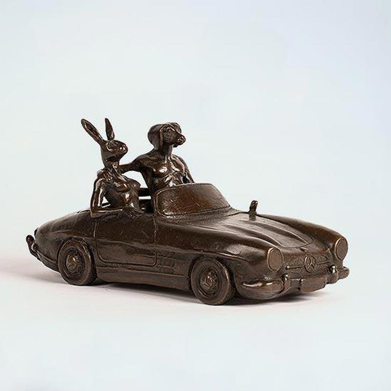 Gillie and Marc Schattner Figurative Sculpture - Bronze Animal Sculpture - Art - Gillie and Marc - Dogman & Rabbitwoman - Car