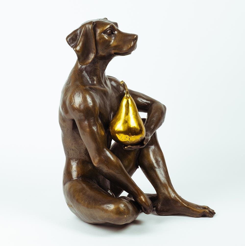 Bronze Sculpture - Art - Gillie and Marc - Pop Art - Dog - Gold - Pear - Love 1