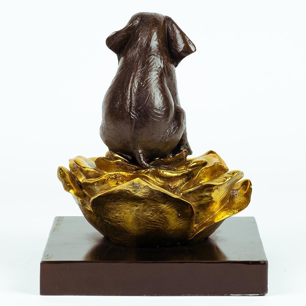 Authentic Bronze The elephant was in golden bloom sculpture by Gillie and Marc For Sale 1