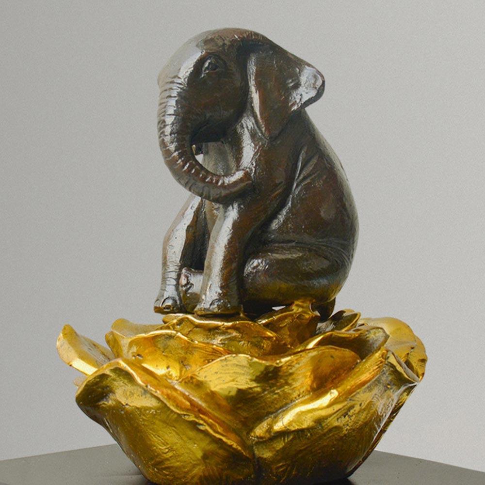 Authentic Bronze The elephant was in golden bloom sculpture by Gillie and Marc For Sale 3