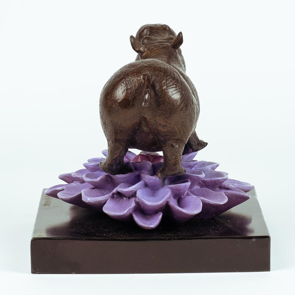 Authentic Bronze The hippo was in bloom with purple patina by Gillie and Marc - Contemporary Sculpture by Gillie and Marc Schattner