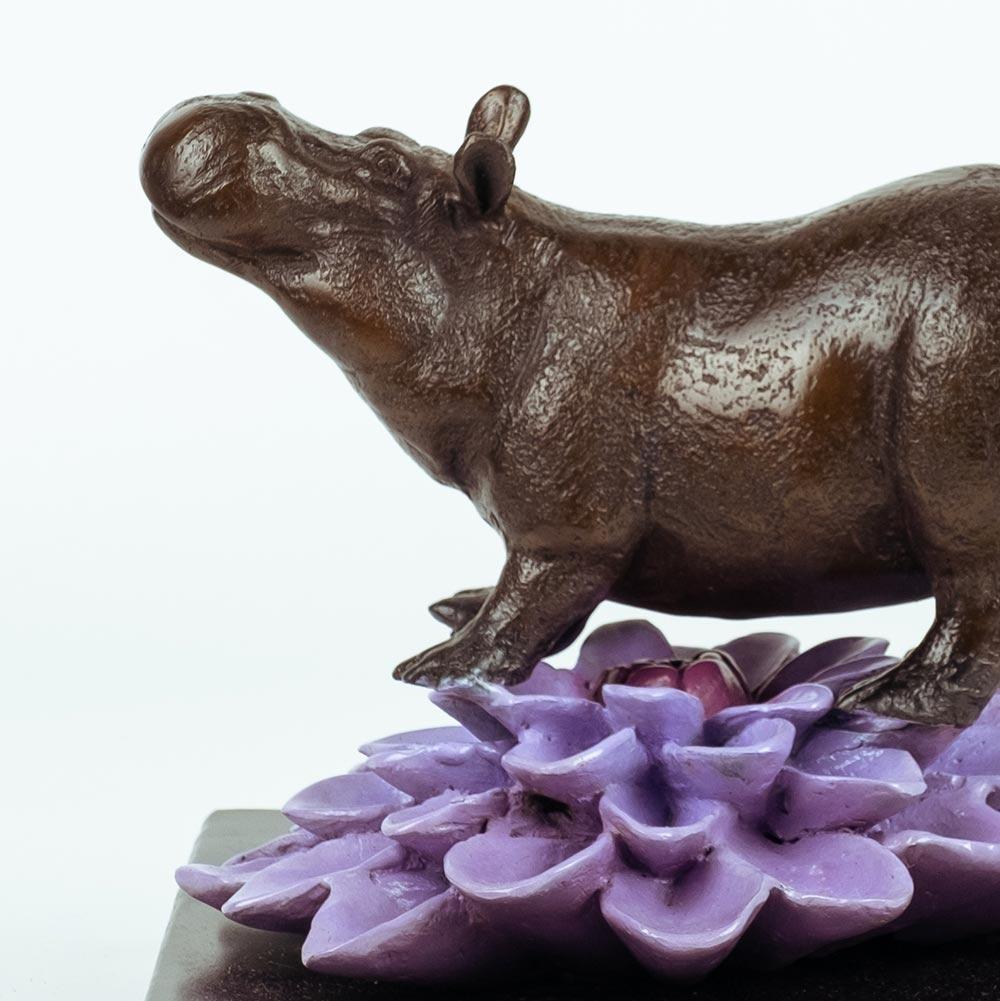 Authentic Bronze The hippo was in bloom with purple patina by Gillie and Marc For Sale 1