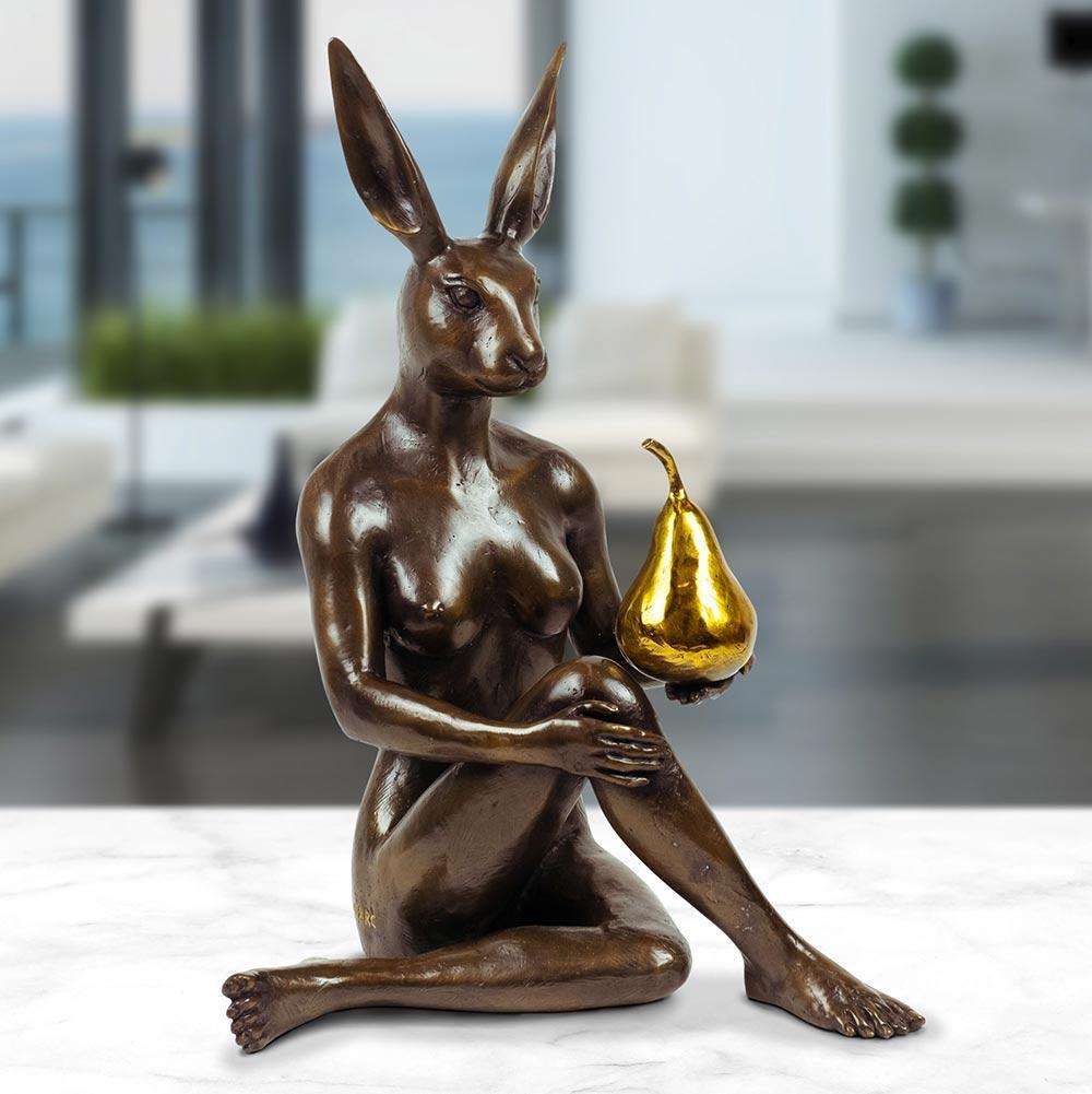 Bronze Sculpture - Art - Gillie and Marc - Pop Art - Rabbit - Gold - Pear - Love