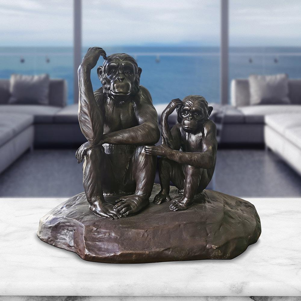 Authentic Bronze Chimp Imitation Forever Sculpture by Gillie and Marc - Contemporary Art by Gillie and Marc Schattner