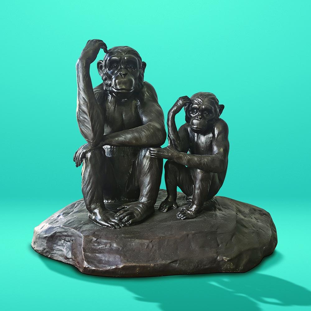 Authentic Bronze Chimp Imitation Forever Sculpture by Gillie and Marc - Art by Gillie and Marc Schattner