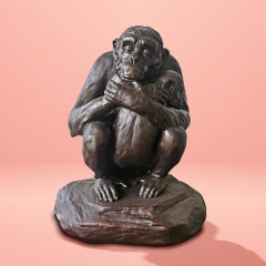 Bronze Sculpture - Art - Gillie and Marc - Small - Chimp - Wildlife - Love - Hug