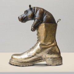 Bronze Sculpture - Art - Gillie and Marc - Wildlife - Hippo - Baby - Shoe - Gold
