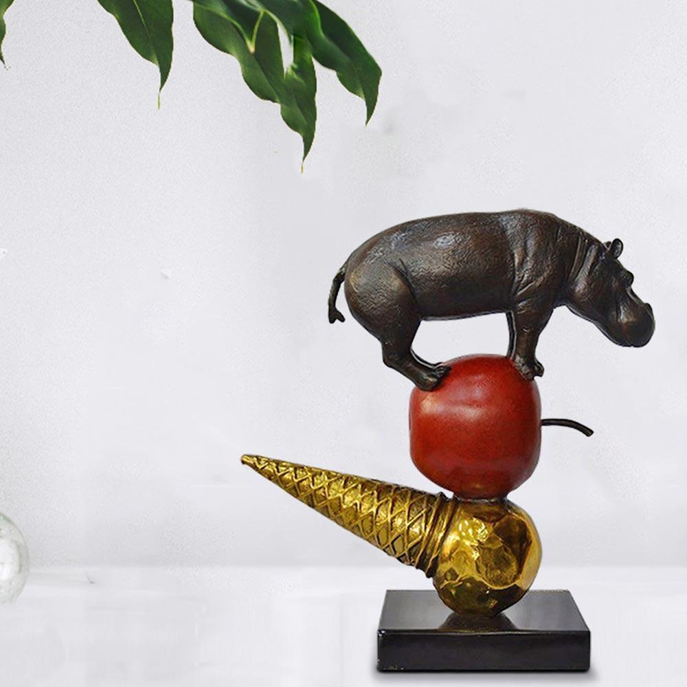 Bronze Sculpture - Art - Limited Edition - Animal - Stack Hippo Apple Ice Cream For Sale 1