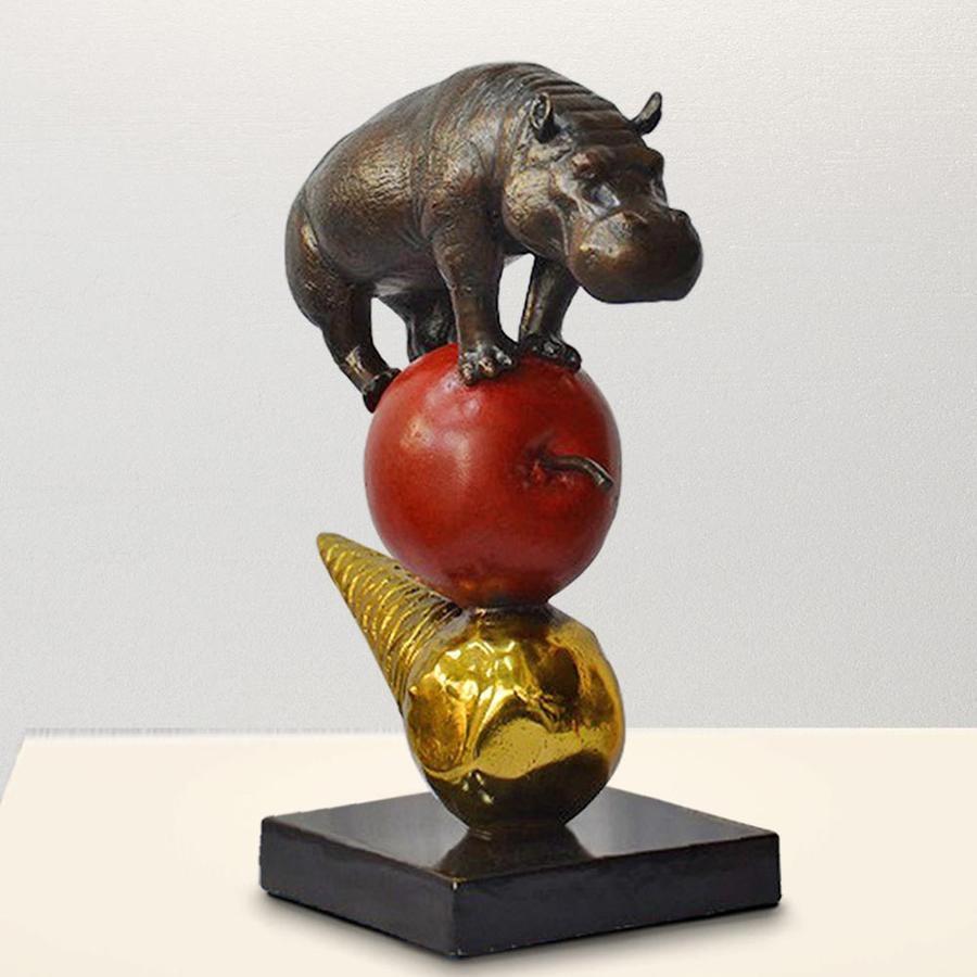 Bronze Sculpture - Art - Limited Edition - Animal - Stack Hippo Apple Ice Cream For Sale 2