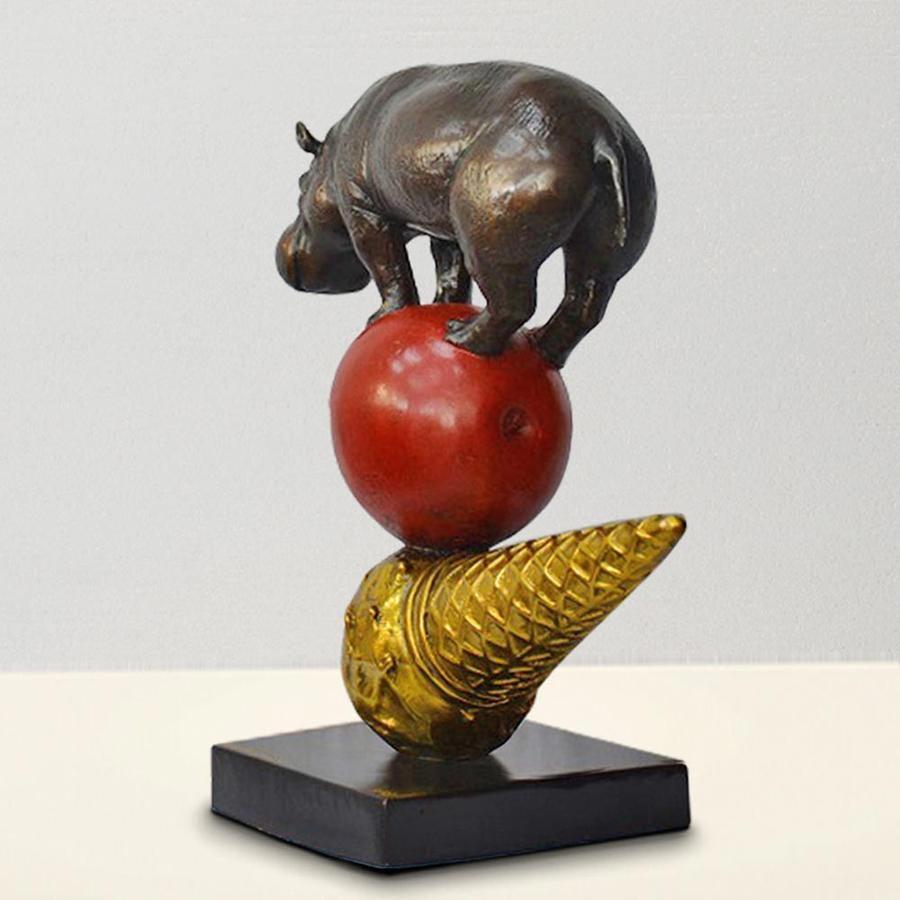 Bronze Sculpture - Art - Limited Edition - Animal - Stack Hippo Apple Ice Cream For Sale 3