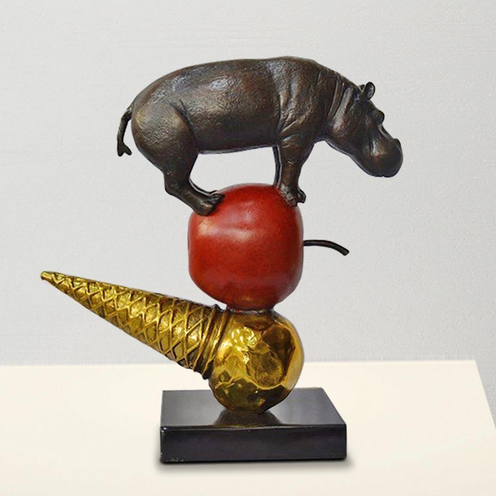 Bronze Sculpture - Art - Limited Edition - Animal - Stack Hippo Apple Ice Cream For Sale 5