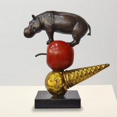 Bronze Sculpture - Art - Limited Edition - Animal - Stack Hippo Apple Ice Cream
