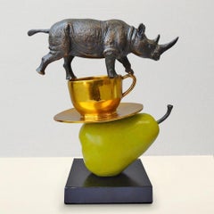 Bronze Sculpture - Art - Limited Edition - Animals - Rhino - Coffee Cup - Pear -